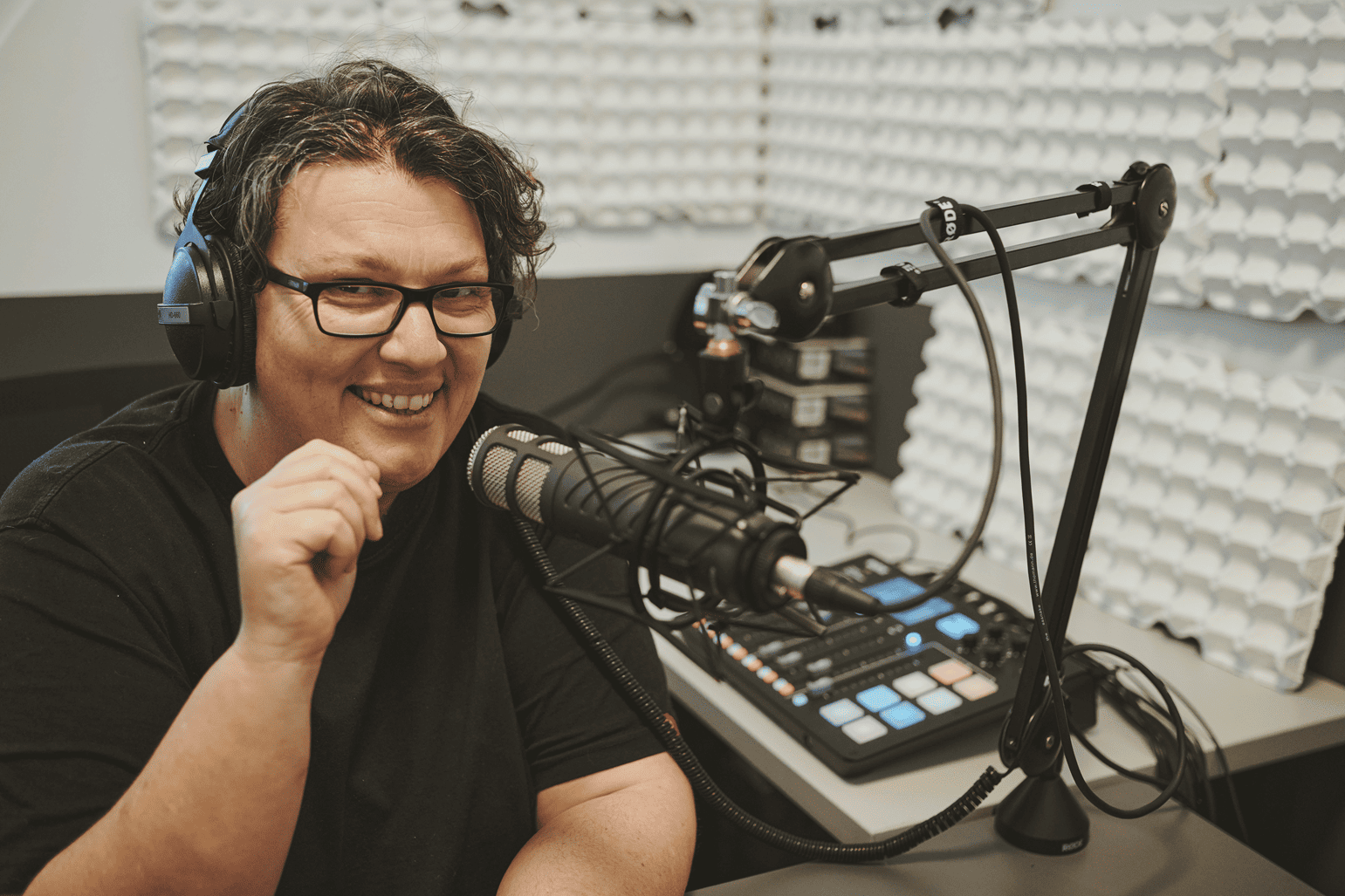 Lizelle van Rhyn, founder of Cape Town Office, recording in the podcast studio